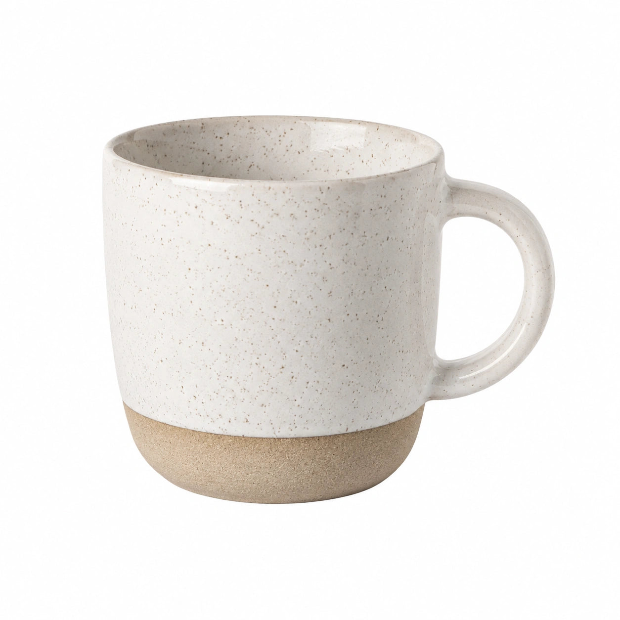 Kaffeebecher 400 ml aus Steingut in Creme Beige mit Sprenkelglasur im rustikalen Stil