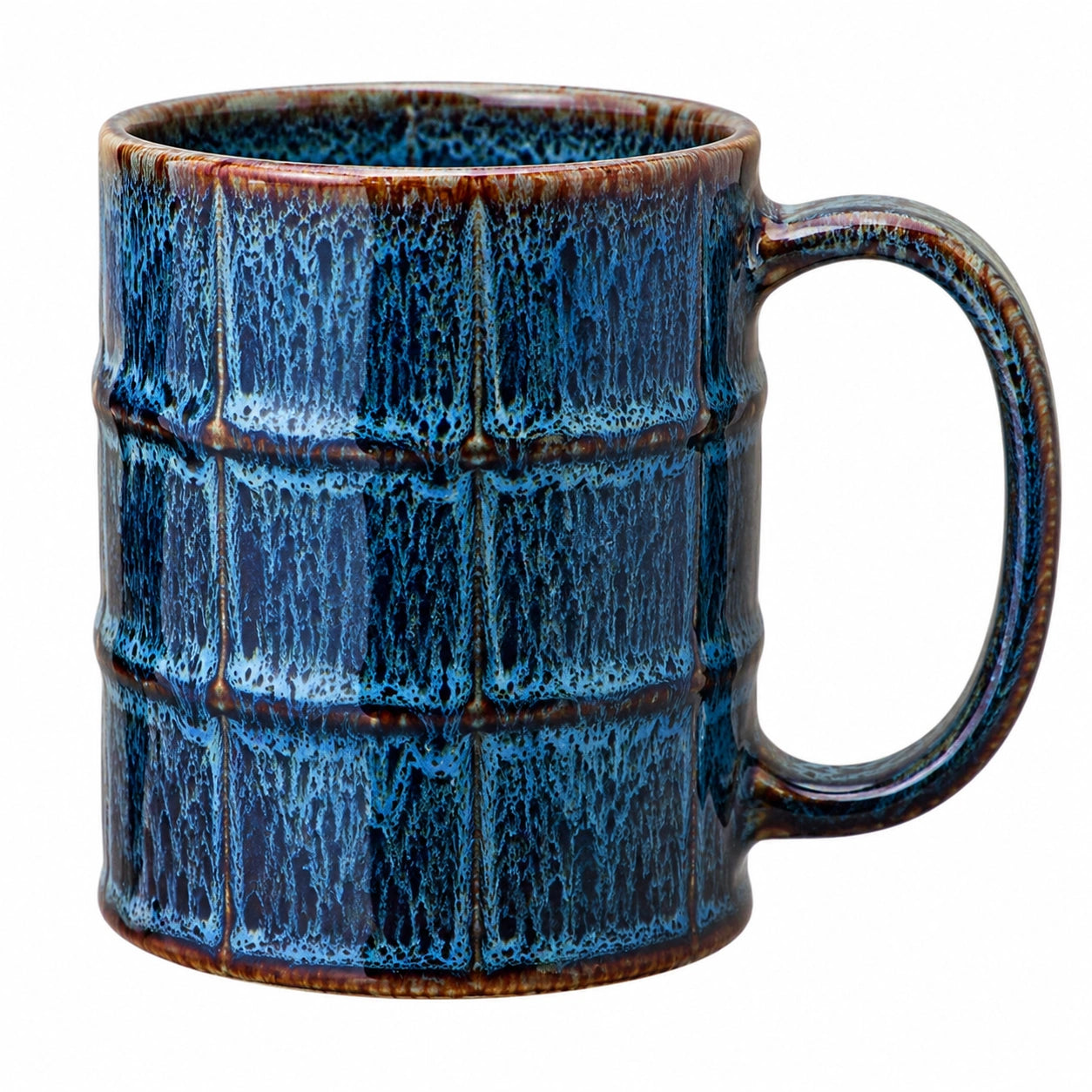 Keramiktasse 500 ml Blau Braun mit Henkel und Glasur