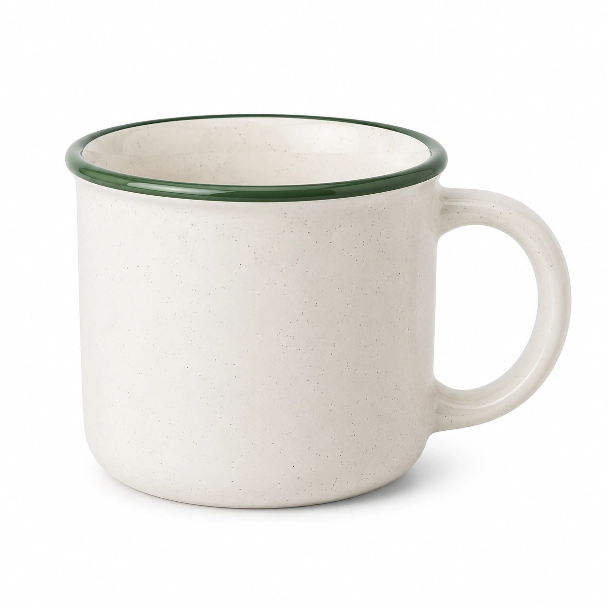 Kaffeetasse 450 ml Keramik cremegrün gesprenkelt mit Henkel