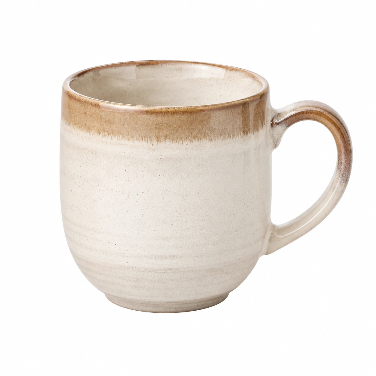 Keramiktasse 350 ml Beige Braun - rustikale Kaffeetasse mit Henkel