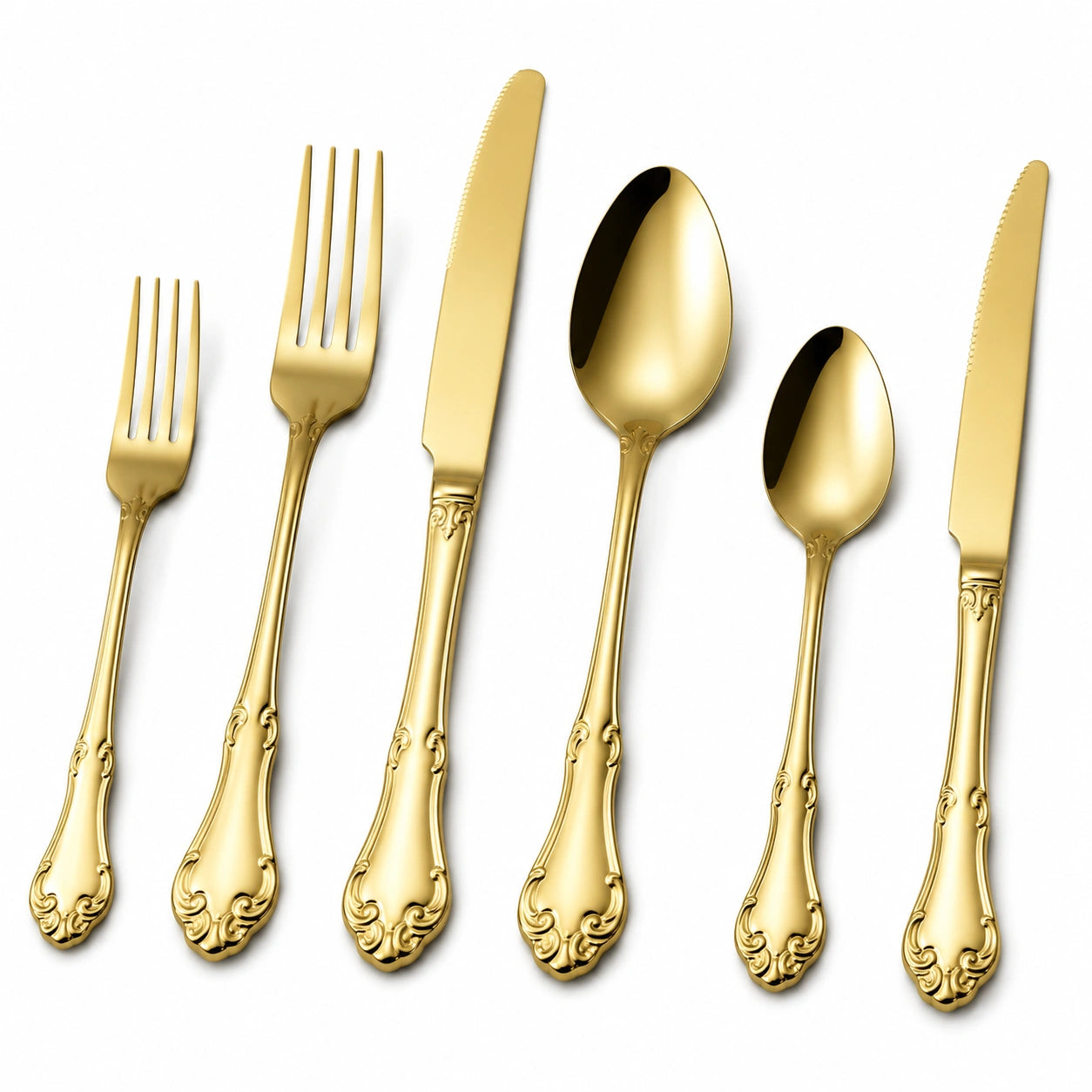 Besteckset 6-teilig 15-23 cm Edelstahl goldfarben mit Ornamentgriff