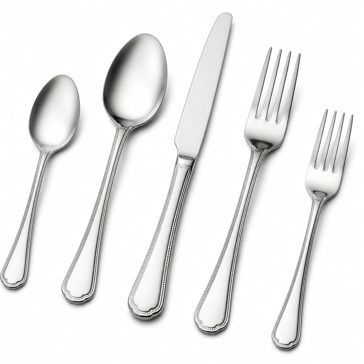 Besteckset 5-teilig Edelstahl silberfarben klassischer Perlrand