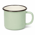 Tasse 350 ml aus emailliertem Metall in Hellgrün mit schwarzem Rand