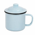 Tasse 500 ml aus emailliertem Stahl in Hellblau mit Deckel und Henkel