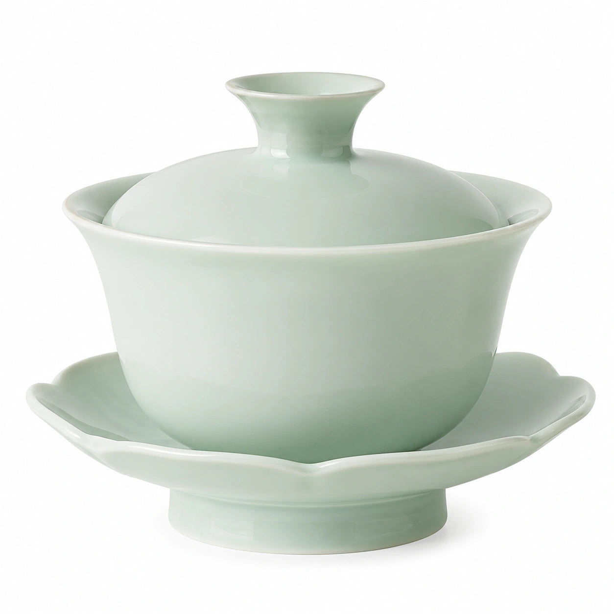 Gaiwan Teeschale 150 ml aus Keramik in Hellgrün mit Deckel und Untertasse