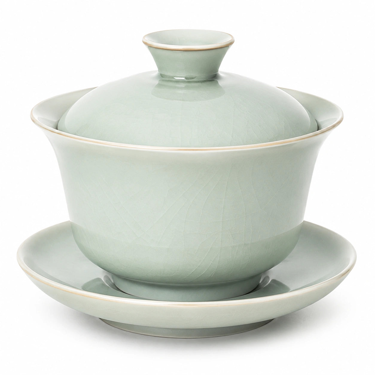 Gaiwan Teetasse 180 ml Keramik Hellgrün für losen Tee mit Deckel und Untertasse