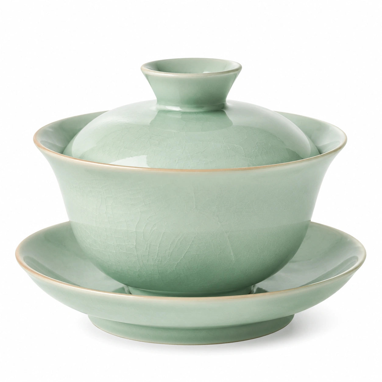 Gaiwan Teeschale 150 ml aus Keramik in Hellgrün mit Deckel und Untertasse