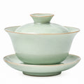 Gaiwan Teeschale 150 ml Keramik Salbeigrün mit Deckel und Untertasse