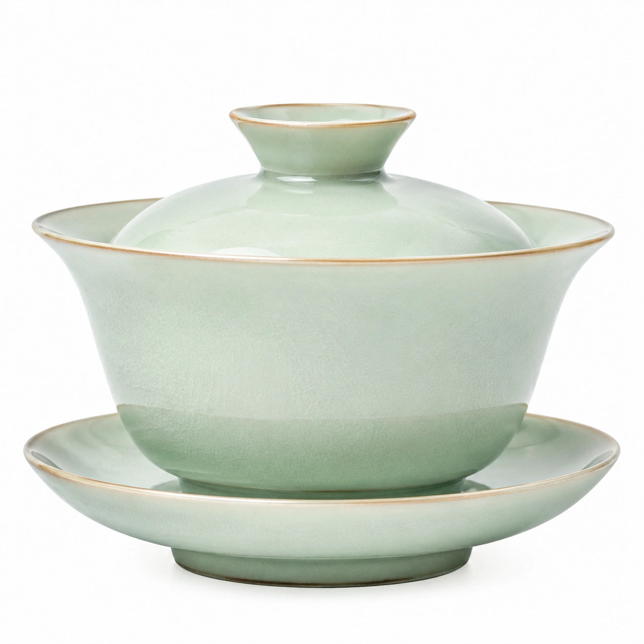 Gaiwan Teeschale 150 ml Keramik Salbeigrün mit Deckel und Untertasse