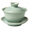 Gaiwan Teeschale 180 ml Keramik Salbeigrün mit Deckel und Untertasse für Teezeremonien