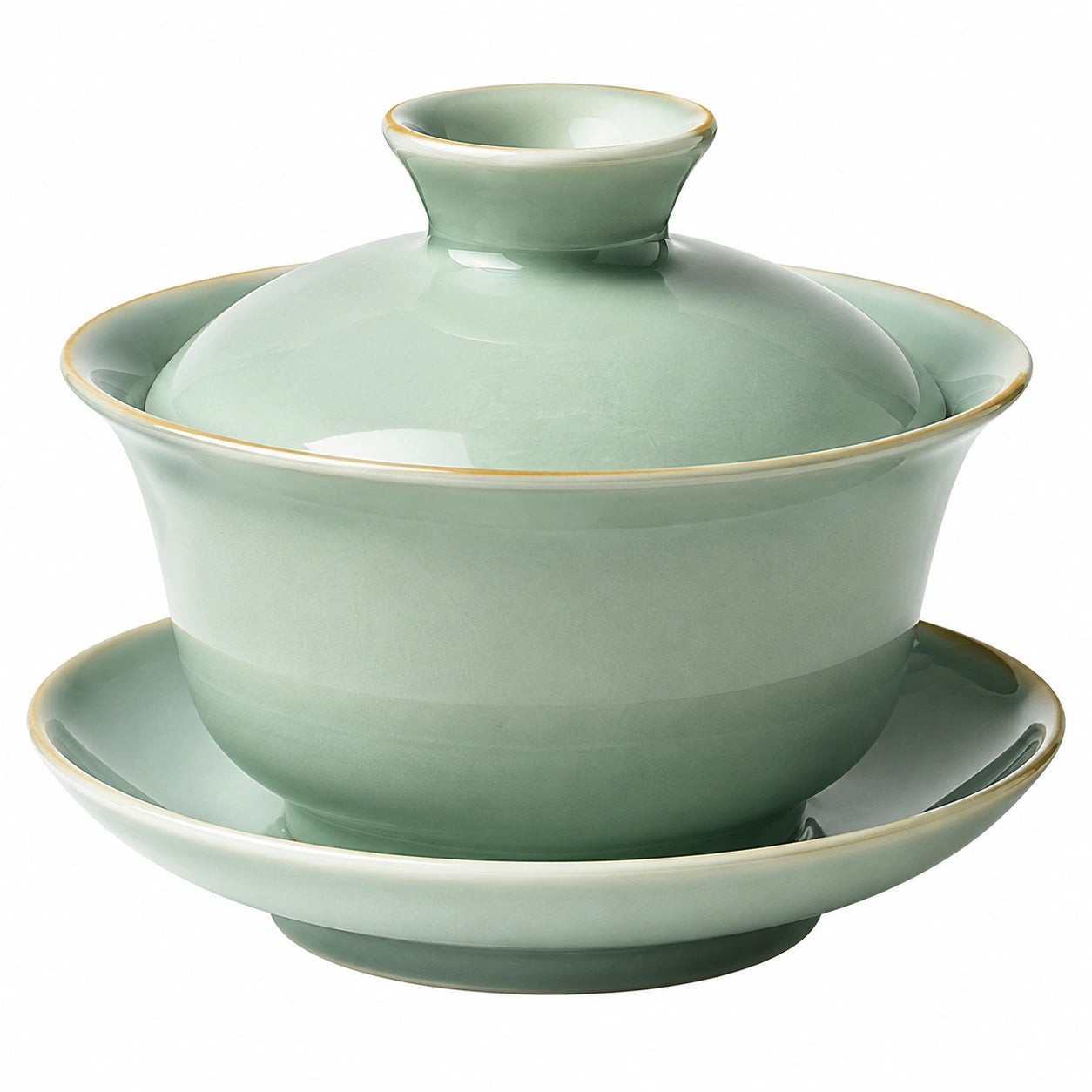 Gaiwan Teeschale 180 ml Keramik Salbeigrün mit Deckel und Untertasse für Teezeremonien