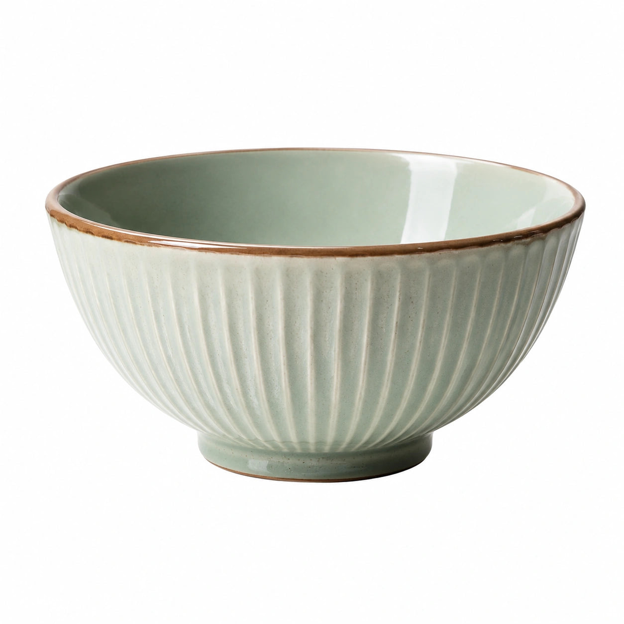 Keramikschüssel 16 cm Grün Braun mit geriffelter Oberfläche