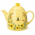 Teekanne 1200 ml Keramik Gelb mit Blumenmuster und Bienenmotiv