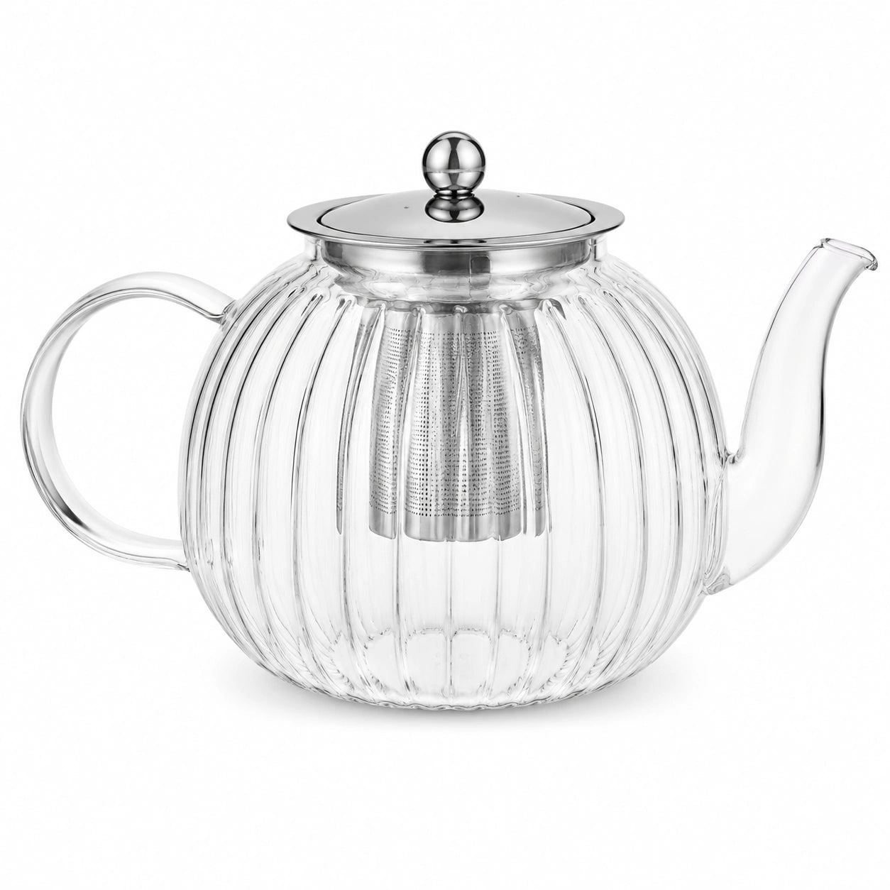 Teekanne 1000 ml aus Glas transparent mit Edelstahlfilter und Deckel