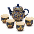 Teeservice 5-teilig Keramik 900 ml Blau Gold für Tee mit floralem Dekor