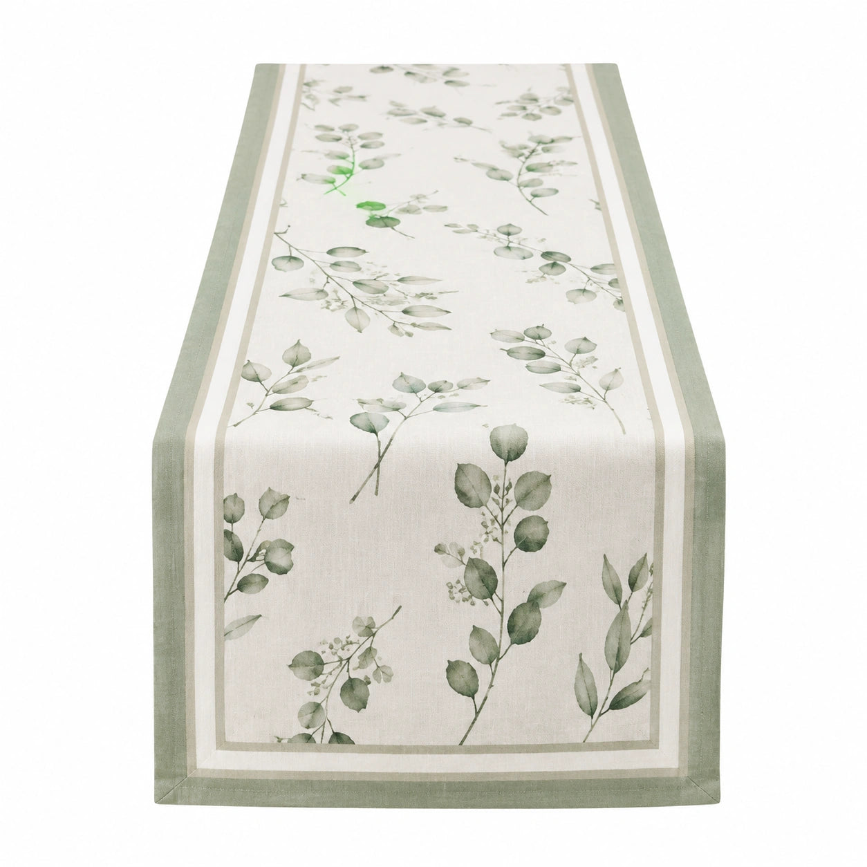 Tischläufer 180 cm x 35 cm aus Polyester in Beige Grün mit botanischem Blättermuster